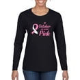 thumbnail image 1 of Wild Bobby In October We Wear Pink Awareness Breast Cancer Awareness Women Graphic Long Sleeve T-Shirt, Black, Small, 1 of 6
