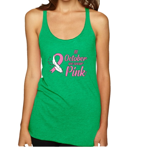 Wild Bobby, In October We Wear Pink Awareness Tri-Blend Racerback Tank Top, Envy, Small