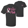 thumbnail image 1 of Wild Bobby, In October We Wear Pink, Breast Cancer Awareness, Front and Back Men Graphic Tee, Charcoal, Medium, 1 of 4