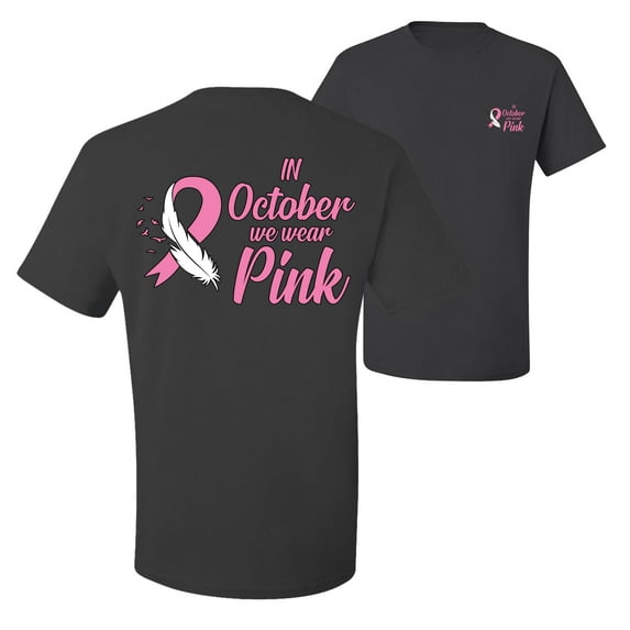 Wild Bobby, In October We Wear Pink, Breast Cancer Awareness, Front and Back Men Graphic Tee, Charcoal, Medium