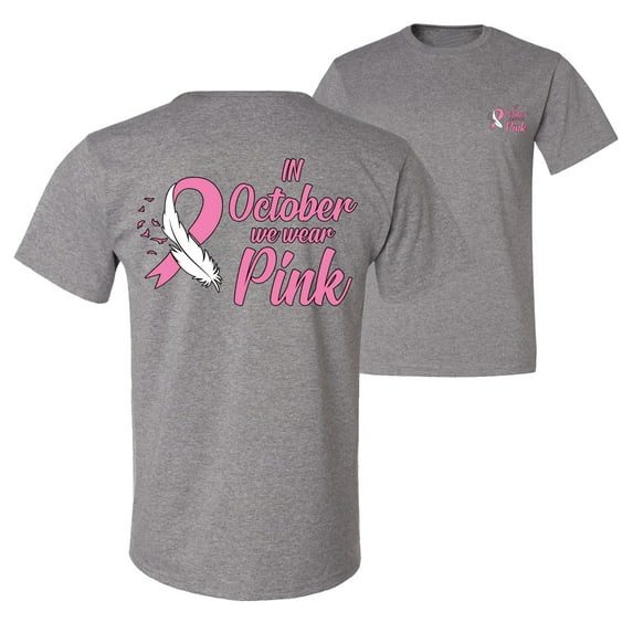 Wild Bobby, In October We Wear Pink, Breast Cancer Awareness, Front and Back Men Graphic Tee, Heather Grey, 3X-Large