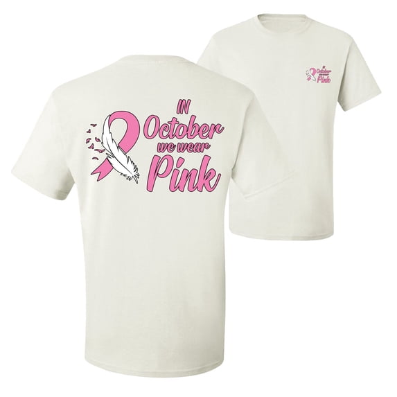 Wild Bobby, In October We Wear Pink, Breast Cancer Awareness, Front and Back Men Graphic Tee, White, X-Large