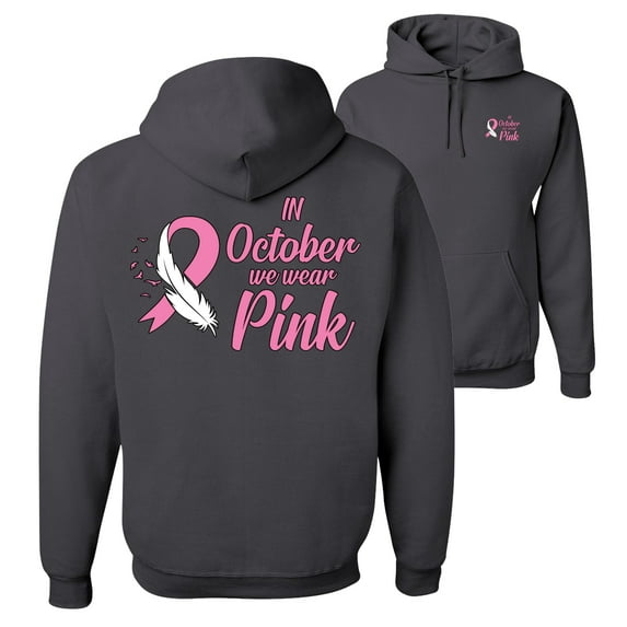 Wild Bobby, In October We Wear Pink, Breast Cancer Awareness, Front and Back Unisex Graphic Hoodie Sweatshirt, Charcoal, Small