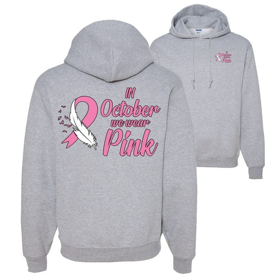 Wild Bobby, In October We Wear Pink, Breast Cancer Awareness, Front and Back Unisex Graphic Hoodie Sweatshirt, Heather Grey, Medium