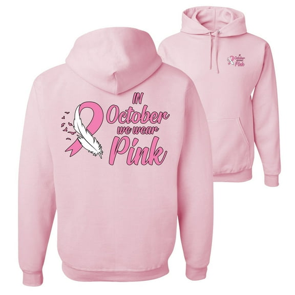 Wild Bobby, In October We Wear Pink, Breast Cancer Awareness, Front and Back Unisex Graphic Hoodie Sweatshirt, Light Pink, Medium