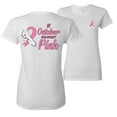 thumbnail image 1 of Wild Bobby, In October We Wear Pink, Breast Cancer Awareness, Front and Back Women Graphic Tee, White, X-Large, 1 of 4