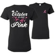 thumbnail image 1 of Wild Bobby In October We Wear Pink Crown Breast Cancer Awareness Front and Back Womens Graphic T-Shirt, Black, Small, 1 of 5