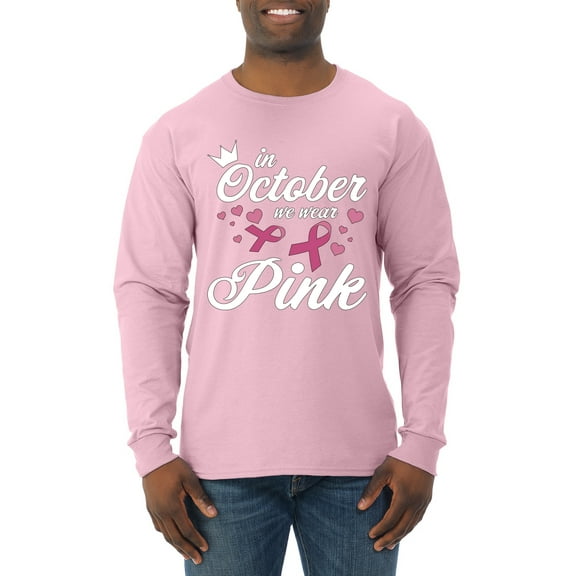 Wild Bobby In October We Wear Pink Crown Breast Cancer Awareness Men Long Sleeve Shirt, Light Pink, Large