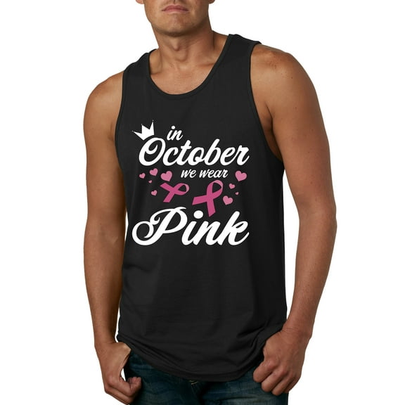 Wild Bobby In October We Wear Pink Crown Breast Cancer Awareness Men Tank Top, Black, Small