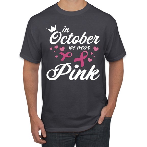Wild Bobby In October We Wear Pink Crown Breast Cancer Awareness Men Tee, Charcoal, Medium