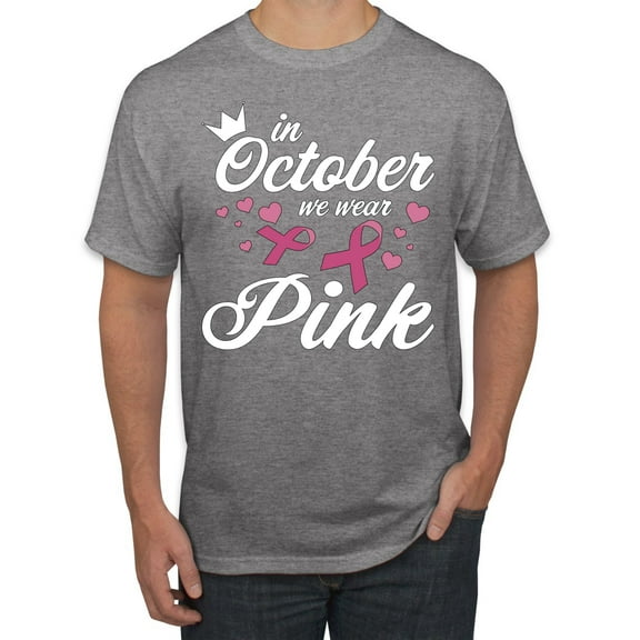 Wild Bobby In October We Wear Pink Crown Breast Cancer Awareness Men Tee, Heather Grey, Medium