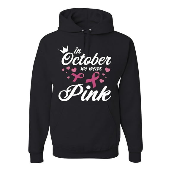 Wild Bobby In October We Wear Pink Crown Breast Cancer Awareness Unisex Hoodie Sweatshirt, Black, XX-Large