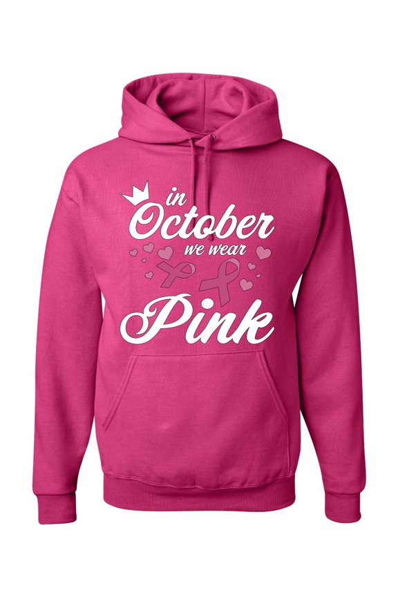 In October We Wear Pink Crown Breast Cancer Awareness Unisex Hoodie Sweatshirt, Fuschia, Large