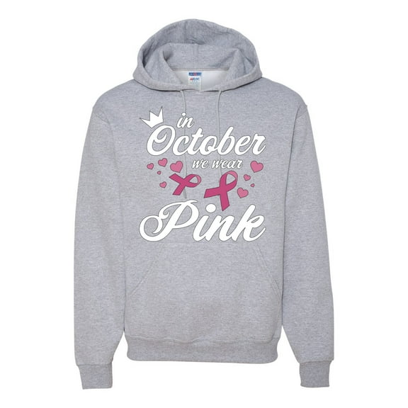 Wild Bobby In October We Wear Pink Crown Breast Cancer Awareness Unisex Hoodie Sweatshirt, Heather Grey, 3X-Large