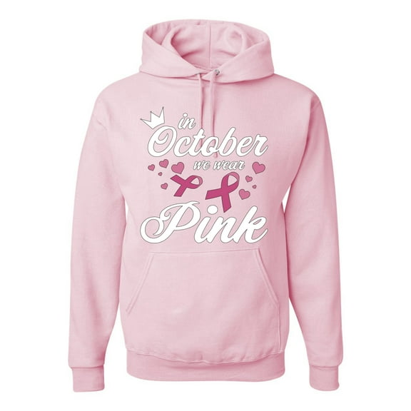 Wild Bobby In October We Wear Pink Crown Breast Cancer Awareness Unisex Hoodie Sweatshirt, Light Pink, X-Large