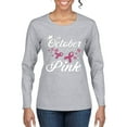 thumbnail image 1 of Wild Bobby In October We Wear Pink Crown Breast Cancer Awareness Women Graphic Long Sleeve Tee, Heather Grey, Medium, 1 of 6