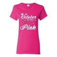 thumbnail image 1 of Wild Bobby In October We Wear Pink Crown Breast Cancer Awareness Women Graphic Tee, Fuschia, Medium, 1 of 6