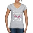 thumbnail image 1 of Wild Bobby In October We Wear Pink Crown Breast Cancer Awareness Women Standard V-Neck Tee, Heather Grey, XX-Large, 1 of 6
