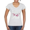 thumbnail image 1 of Wild Bobby In October We Wear Pink Crown Breast Cancer Awareness Women Standard V-Neck Tee, White, Large, 1 of 6