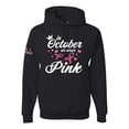 thumbnail image 1 of Wild Bobby In October We Wear Pink Crown US Flag Breast Cancer Awareness Unisex Hoodie Sweatshirt, Black, Small, 1 of 5