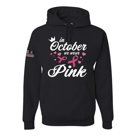 Wild Bobby In October We Wear Pink Crown US Flag Breast Cancer Awareness Unisex Hoodie Sweatshirt, Black, Small