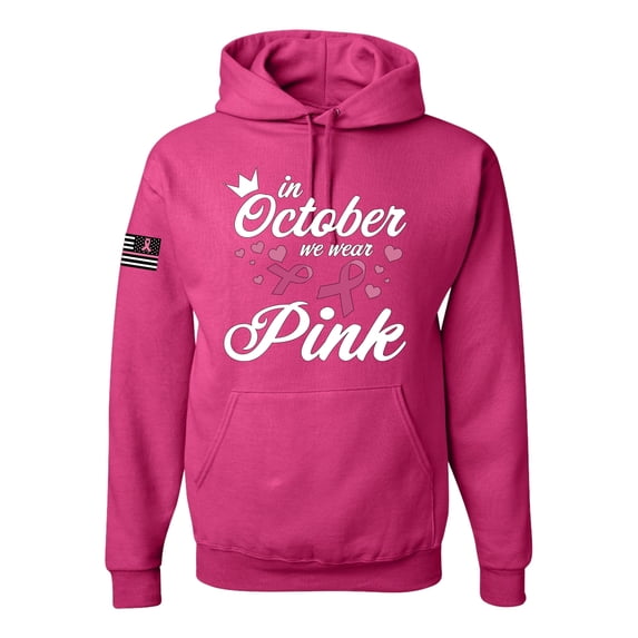 Wild Bobby In October We Wear Pink Crown US Flag Breast Cancer Awareness Unisex Hoodie Sweatshirt, Fuschia, Medium