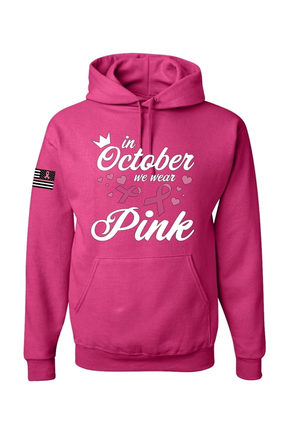 In October We Wear Pink Crown US Flag Breast Cancer Awareness Unisex Hoodie Sweatshirt, Fuschia, X-Large