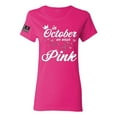 thumbnail image 1 of Wild Bobby In October We Wear Pink Crown US Flag Breast Cancer Awareness Women Graphic Tee, Fuschia, Large, 1 of 5