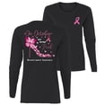 thumbnail image 1 of Wild Bobby In October We Wear Pink Diamond Heel Breast Cancer Awareness Front and Back Womens Graphic Long Sleeve T-Shirt, Black, Small, 1 of 5