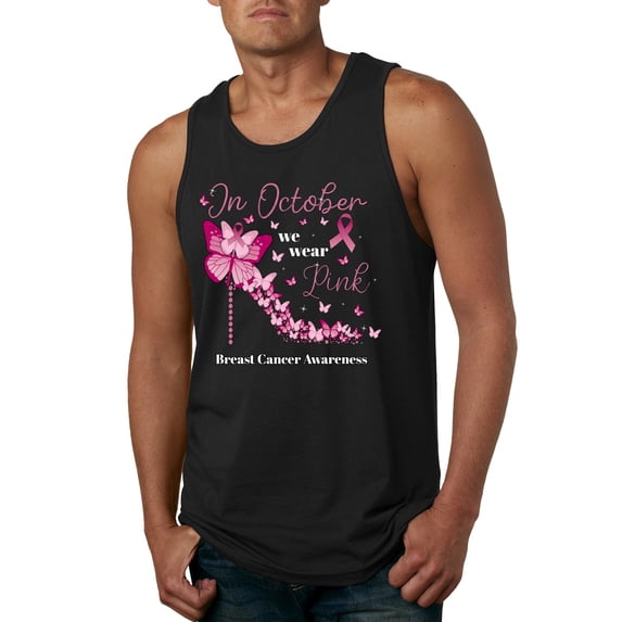 Wild Bobby In October We Wear Pink Diamond Heel Breast Cancer Awareness Men Tank Top, Black, Medium