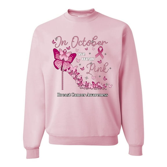 Wild Bobby In October We Wear Pink Diamond Heel Breast Cancer Awareness Unisex Crewneck Sweatshirt, Light Pink, X-Large