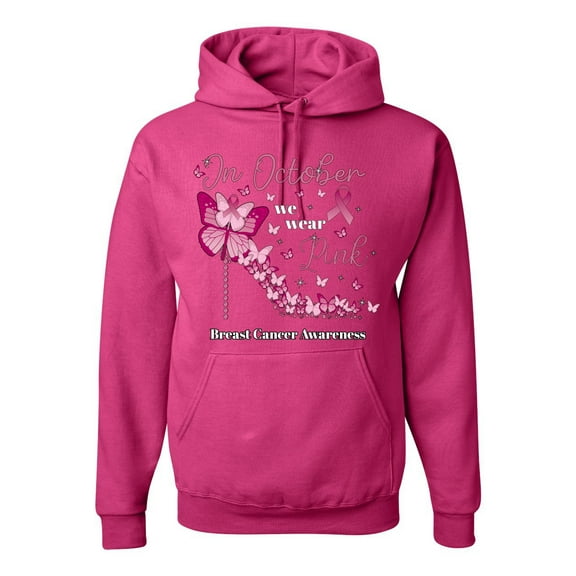 Wild Bobby In October We Wear Pink Diamond Heel Breast Cancer Awareness Unisex Hoodie Sweatshirt, Fuschia, Large