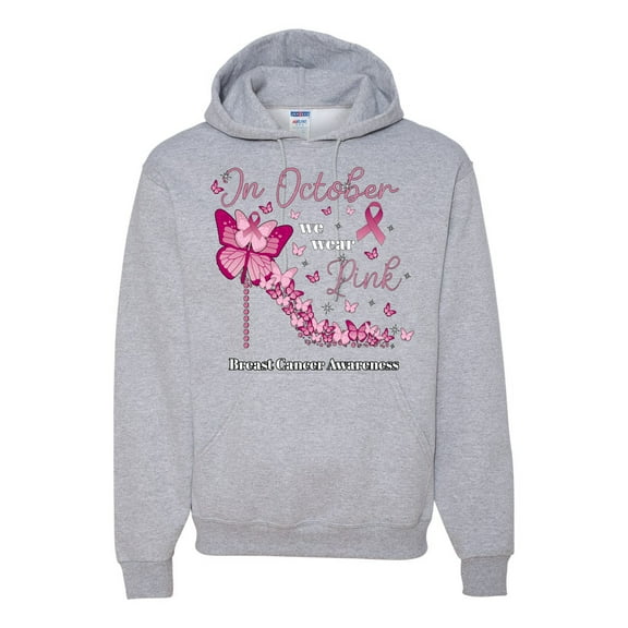 Wild Bobby In October We Wear Pink Diamond Heel Breast Cancer Awareness Unisex Hoodie Sweatshirt, Heather Grey, 3X-Large