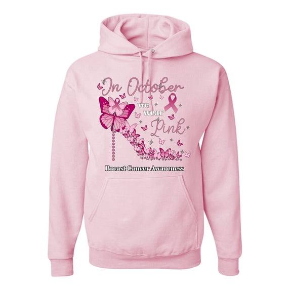 Wild Bobby In October We Wear Pink Diamond Heel Breast Cancer Awareness Unisex Hoodie Sweatshirt, Light Pink, Large
