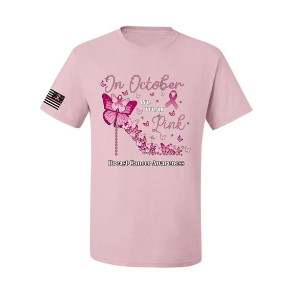 Wild Bobby In October We Wear Pink Diamond Heel US Flag Breast Cancer Awareness Men Tee, Light Pink, X-Large
