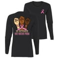 thumbnail image 1 of Wild Bobby In October We Wear Pink Protest Fists Breast Cancer Awareness Front and Back Womens Graphic Long Sleeve T-Shirt, Black, Small, 1 of 5