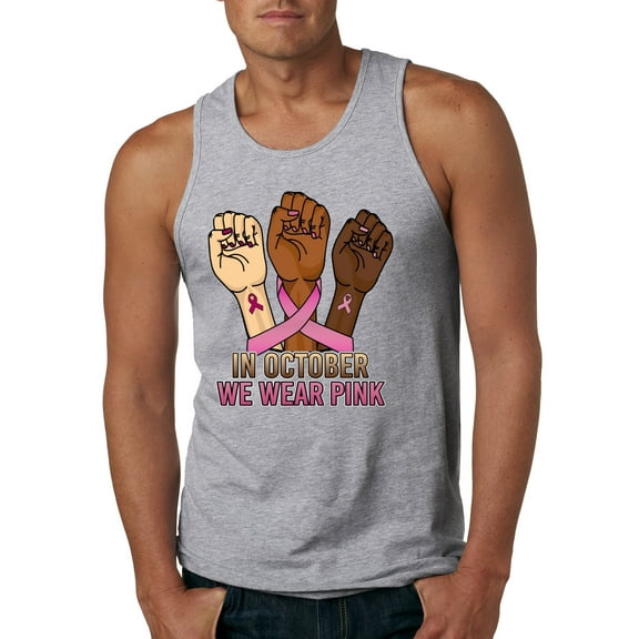 Wild Bobby In October We Wear Pink Protest Fists Breast Cancer Awareness Men Tank Top, Heather Grey, XX-Large