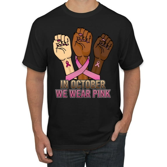Wild Bobby In October We Wear Pink Protest Fists Breast Cancer Awareness Men Tee, Black, 3X-Large