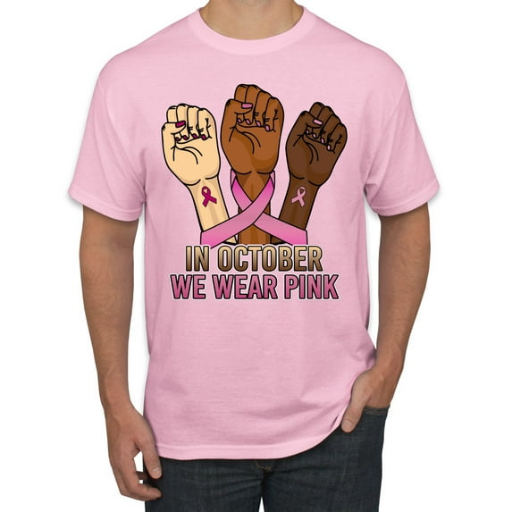 Wild Bobby In October We Wear Pink Protest Fists Breast Cancer Awareness Men Tee, Light Pink, Large