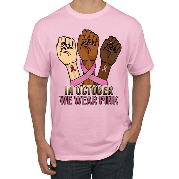 Wild Bobby In October We Wear Pink Protest Fists Breast Cancer Awareness Men Tee, Light Pink, X-Large