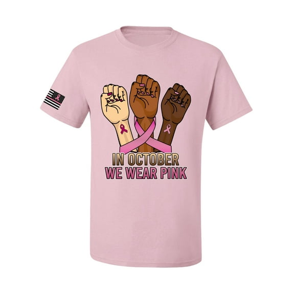 Wild Bobby In October We Wear Pink Protest Fists US Flag Breast Cancer Awareness Men Tee, Light Pink, XX-Large
