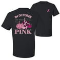 thumbnail image 1 of Wild Bobby In October We Wear Pink Pumpkin Cheetah Print Breast Cancer Awareness Front and Back Men's T-Shirt, Black, Small, 1 of 5