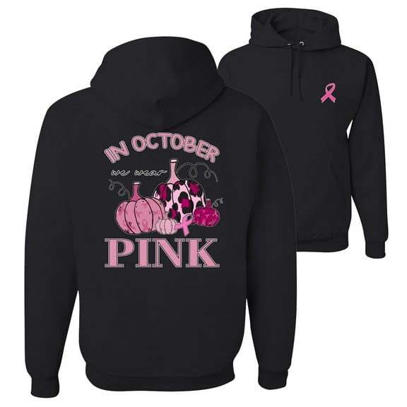 Wild Bobby In October We Wear Pink Pumpkin Cheetah Print Breast Cancer Awareness Front and Back Unisex Hoodie Sweatshirt, Black, Small