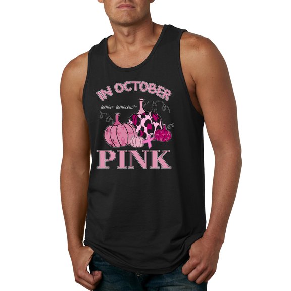 Wild Bobby In October We Wear Pink Pumpkin Cheetah Print Breast Cancer Awareness Men Tank Top, Black, Small
