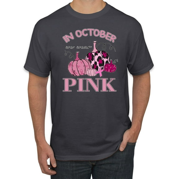 Wild Bobby In October We Wear Pink Pumpkin Cheetah Print Breast Cancer Awareness Men Tee, Charcoal, Small