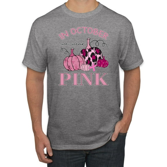 Wild Bobby In October We Wear Pink Pumpkin Cheetah Print Breast Cancer Awareness Men Tee, Heather Grey, Small