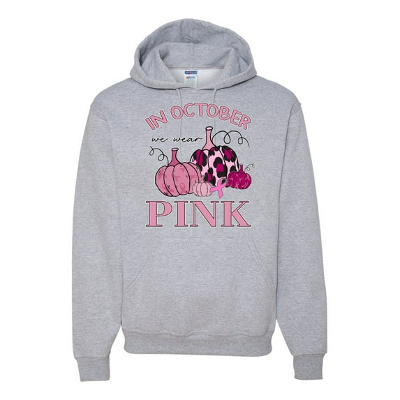 Wild Bobby In October We Wear Pink Pumpkin Cheetah Print Breast Cancer Awareness Unisex Hoodie Sweatshirt, Heather Grey, X-Large