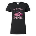 thumbnail image 1 of Wild Bobby In October We Wear Pink Pumpkin Cheetah Print Breast Cancer Awareness Women Graphic Tee, Black, Small, 1 of 6
