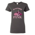 thumbnail image 1 of Wild Bobby In October We Wear Pink Pumpkin Cheetah Print Breast Cancer Awareness Women Graphic Tee, Charcoal, X-Large, 1 of 6