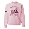 thumbnail image 1 of Wild Bobby In October We Wear Pink Pumpkin Cheetah Print US Flag Breast Cancer Awareness Unisex Crewneck Sweatshirt, Light Pink, Large, 1 of 5